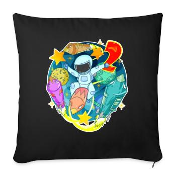 2ème anniversaire 2 ans jeune astronaute de l’espace - Housse de coussin décorative 45 x 45 cm - noir - Devant