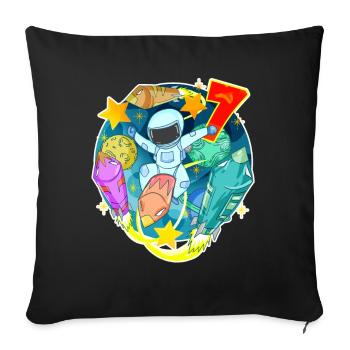 7e anniversaire 7 ans Jeune astronaute Espace - Housse de coussin décorative 45 x 45 cm - noir - Devant