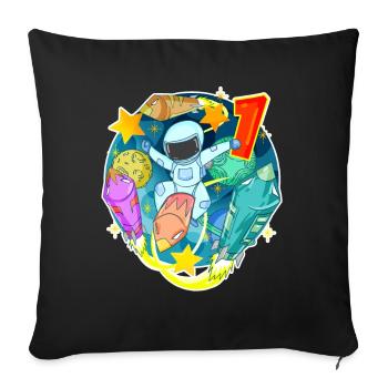 1er anniversaire 1 an Univers jeune astronaute - Housse de coussin décorative 45 x 45 cm - noir - Devant