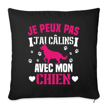 je peux pas j'ai câlins avec mon chien humour - Housse de coussin décorative 45 x 45 cm - noir - Devant