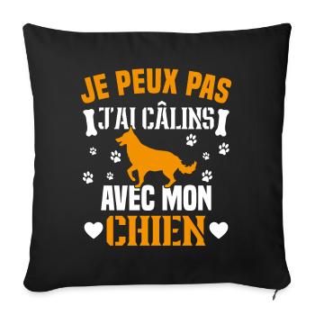 je peux pas j'ai câlins avec mon chien humour - Housse de coussin décorative 45 x 45 cm - noir - Devant