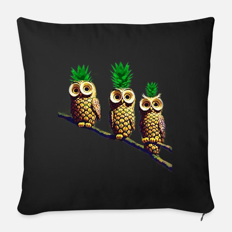 Ananas Eulen - Sofakissenbezug 45 x 45 cm - Schwarz