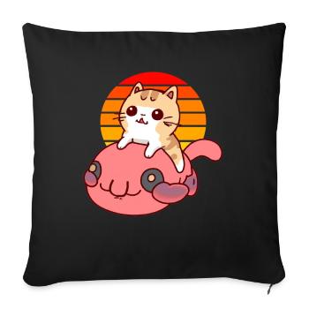 Cat rides a blob fish - Sofa pillowcase 17,3'' x 17,3'' (45 x 45 cm) - black - Front