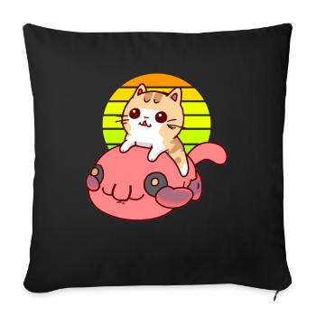 Cat rides a blob fish - Sofa pillowcase 17,3'' x 17,3'' (45 x 45 cm) - black - Front
