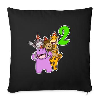 2 ans - 2 anniversaires avec motif animal - Housse de coussin décorative 45 x 45 cm - noir - Devant