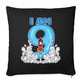 9e anniversaire - 9 ans Jeune astronaute de fusée - Housse de coussin décorative 45 x 45 cm - noir - Devant
