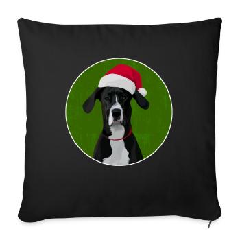 Grand chien danois au chapeau de père Noël pour Noël - Housse de coussin décorative 45 x 45 cm - noir - Devant
