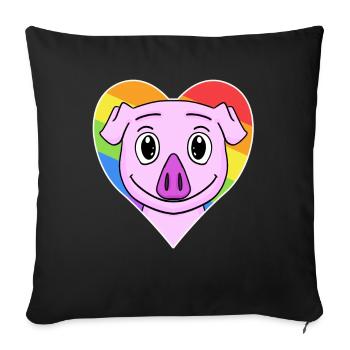 Cochon animal gay au cœur arc-en-ciel - Housse de coussin décorative 45 x 45 cm - noir - Devant
