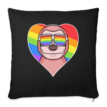 Animal gay paresseux Cœur arc-en-ciel - Housse de coussin décorative 45 x 45 cm - noir - Devant