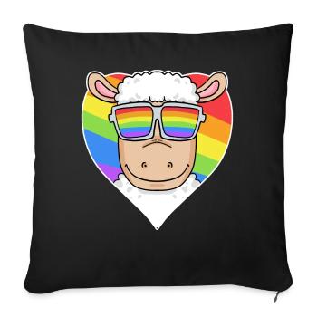 Gay LGBT Tier Schaf Regenbogen Herz - Sofakissenbezug 45 x 45 cm - Schwarz - Vorne