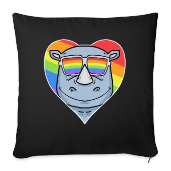 Gay Rainbow Heart Animal Rhino - Housse de coussin décorative 45 x 45 cm - noir - Devant