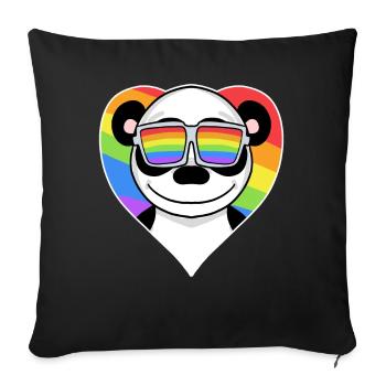 Gay Regenbogen Herz Tier Panda - Sofakissenbezug 45 x 45 cm - Schwarz - Vorne