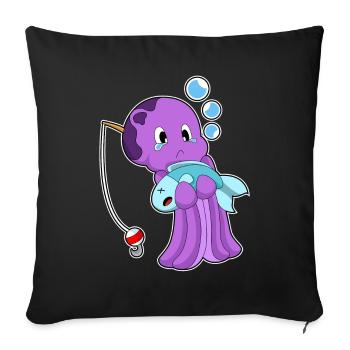 Pêche au poisson pêcheur pieuvre - Housse de coussin décorative 45 x 45 cm - noir - Devant