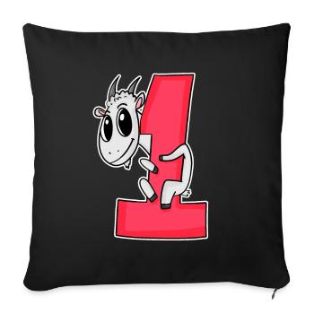 1 an - Inscription à l’école - Motif chèvre - Gagnant - Housse de coussin décorative 45 x 45 cm - noir - Devant