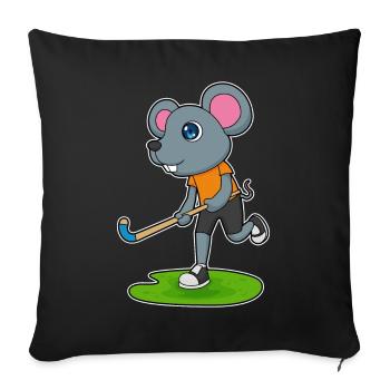 Souris Hockey sur gazon Stick - Housse de coussin décorative 45 x 45 cm - noir - Devant