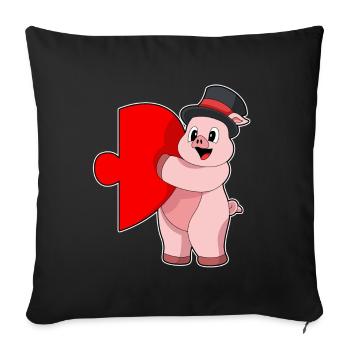 Schwein Bräutigam Herz Hochzeit - Sofakissenbezug 45 x 45 cm - Schwarz - Vorne
