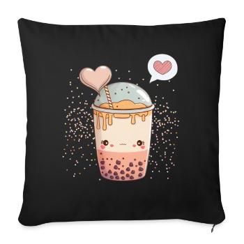 Kawaii Boba Tea for Valentine's Day Bubble Tea Hearts - Sofa pillowcase 17,3'' x 17,3'' (45 x 45 cm) - black - Front