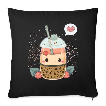 Kawaii Boba Tea for Valentine's Day Bubble Tea Hearts - Sofa pillowcase 17,3'' x 17,3'' (45 x 45 cm) - black - Front