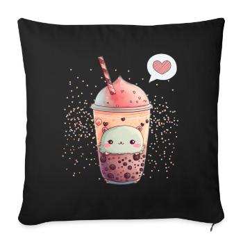 Kawaii Boba Tea for Valentine's Day Bubble Tea Hearts - Sofa pillowcase 17,3'' x 17,3'' (45 x 45 cm) - black - Front