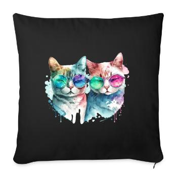 Des chats cool avec des lunettes de soleil pour la Saint-Valentin - Housse de coussin décorative 45 x 45 cm - noir - Devant