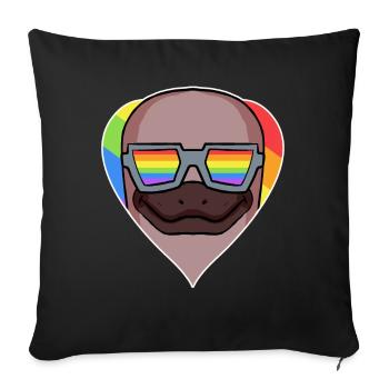Ornithorynque animal au cœur arc-en-ciel gai - Housse de coussin décorative 45 x 45 cm - noir - Devant