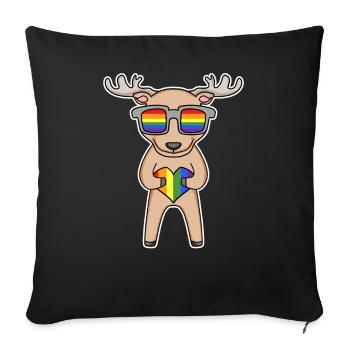 Cerf animal gay au cœur arc-en-ciel - Housse de coussin décorative 45 x 45 cm - noir - Devant