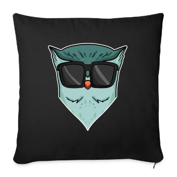 Hibou avec des lunettes de soleil - Housse de coussin décorative 45 x 45 cm - noir - Devant