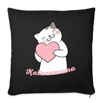 Katzenmama Herzliebe - Sofakissenbezug 45 x 45 cm - Schwarz - Vorne
