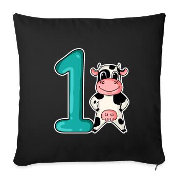 1 an - inscription scolaire - motif vache - Housse de coussin décorative 45 x 45 cm - noir - Devant