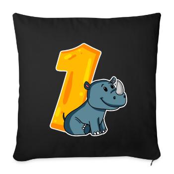 1 an - Inscription - Motif rhinocéros - Gagner - Housse de coussin décorative 45 x 45 cm - noir - Devant