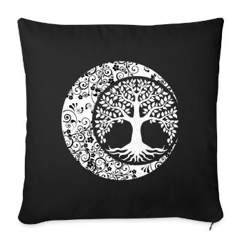 Arbre de Vie Phases de Lune Cresent Mandala Yoga - Housse de coussin décorative 45 x 45 cm - noir - Devant