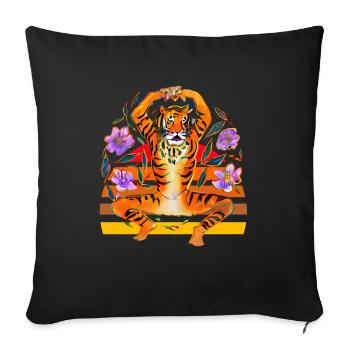 Yoga Tiger loves flowers - Sofa pillowcase 17,3'' x 17,3'' (45 x 45 cm) - black - Front