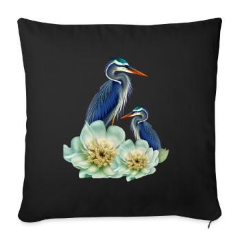 The elegant crane with flowers - Sofa pillowcase 17,3'' x 17,3'' (45 x 45 cm) - black - Front