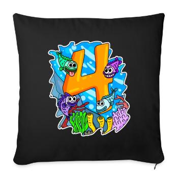 4 years old - 4th birthday with animal motif - Sofa pillowcase 17,3'' x 17,3'' (45 x 45 cm) - black - Front