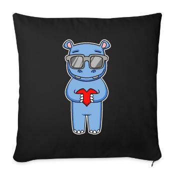 Hippopotamus with sunglasses and heart - Hippopotamus - Sofa pillowcase 17,3'' x 17,3'' (45 x 45 cm) - black - Front