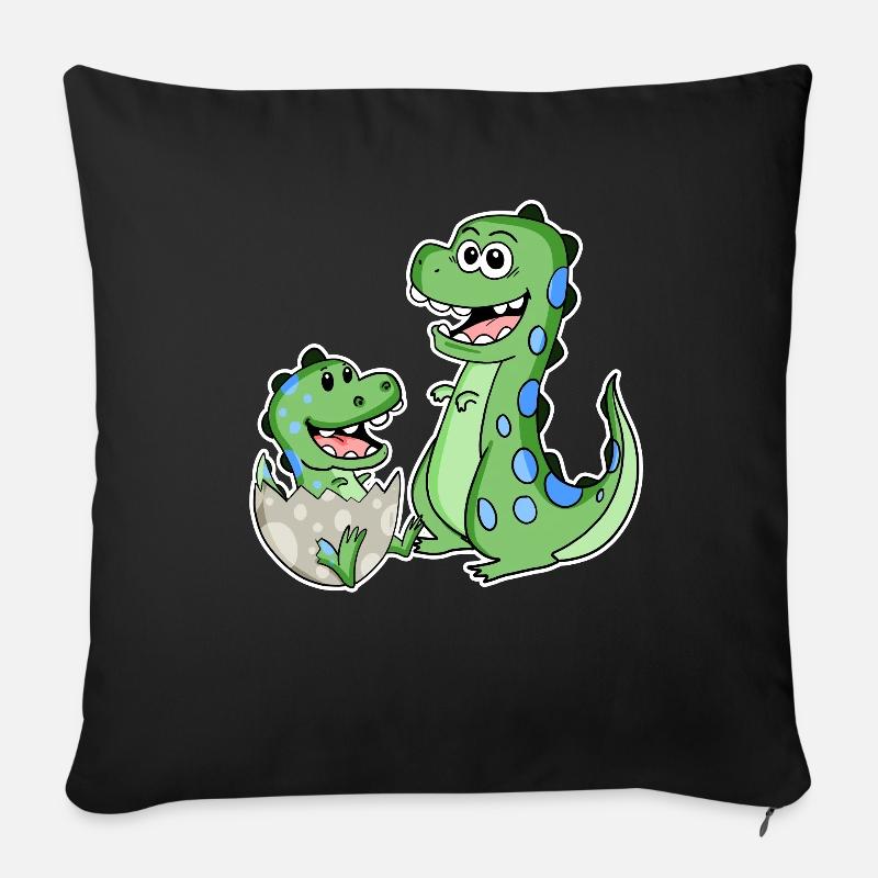 Dinosaurier mit Baby Dinosaurier - Sofakissenbezug 45 x 45 cm - Schwarz
