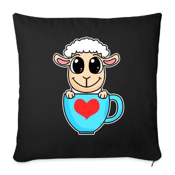 Sheep Heart Coffee Love - Heart Motif - Sofa pillowcase 17,3'' x 17,3'' (45 x 45 cm) - black - Front