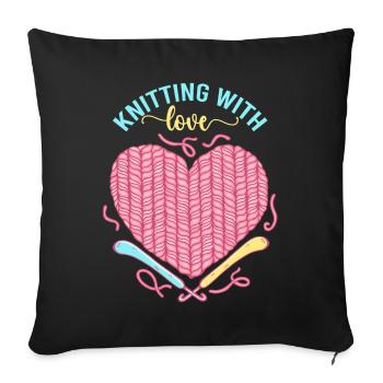 Cœur d’amour en tricot – Stricken mit Liebe - Housse de coussin décorative 45 x 45 cm - noir - Devant