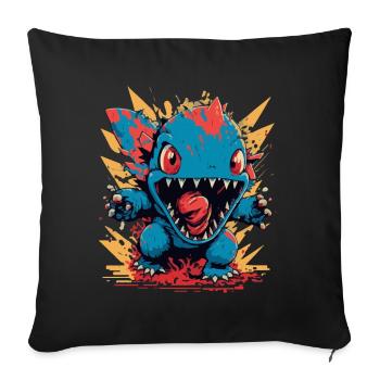 Monster Crash - Cooles Blaues Dinosaurier Monster - Sofakissenbezug 45 x 45 cm - Schwarz - Vorne