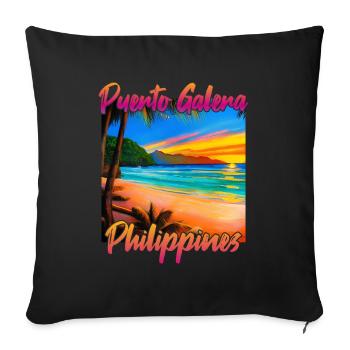 Coucher de soleil à Puerto Galera - Housse de coussin décorative 45 x 45 cm - noir - Devant