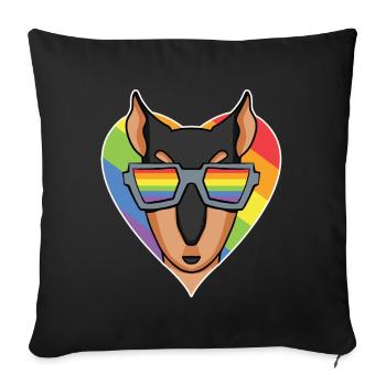 Regenbogen - Hund mit Brille - Dobermann - Sofakissenbezug 45 x 45 cm - Schwarz - Vorne