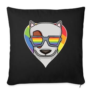Regenbogen - Hund mit Brille - Bullterrier - Sofakissenbezug 45 x 45 cm - Schwarz - Vorne