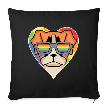 Regenbogen - Hund mit Brille - Deutscher Boxer - Sofakissenbezug 45 x 45 cm - Schwarz - Vorne
