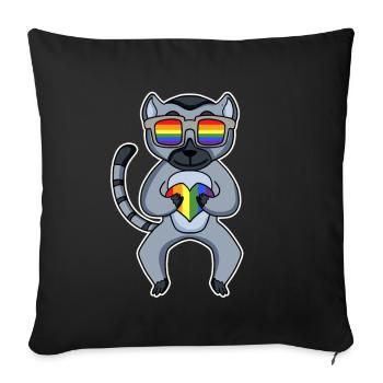 Rainbow - Lemur with glasses and heart - Sofa pillowcase 17,3'' x 17,3'' (45 x 45 cm) - black - Front