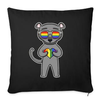 Rainbow - Black panther with glasses and heart - Sofa pillowcase 17,3'' x 17,3'' (45 x 45 cm) - black - Front
