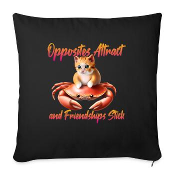 Chat sur un crabe - amitié - Housse de coussin décorative 45 x 45 cm - noir - Devant