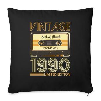 33 Birthday Man March Born 1990 Cassette - Sofa pillowcase 17,3'' x 17,3'' (45 x 45 cm) - black - Front