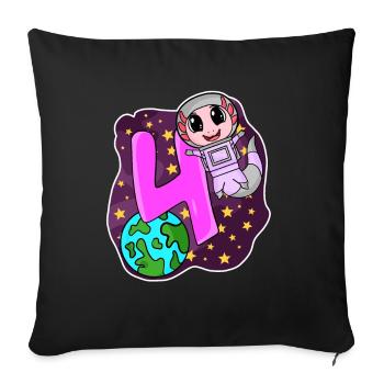 4th Birthday - 4 Years Astronaut Girl Gift - Sofa pillowcase 17,3'' x 17,3'' (45 x 45 cm) - black - Front