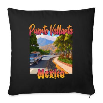 Puerto Vallarta au coucher du soleil - Housse de coussin décorative 45 x 45 cm - noir - Devant