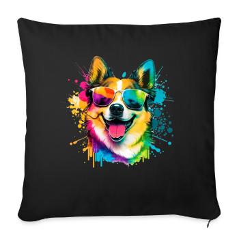Colorful Happy Dog with Sunglasses in Watercolor - Sofa pillowcase 17,3'' x 17,3'' (45 x 45 cm) - black - Front